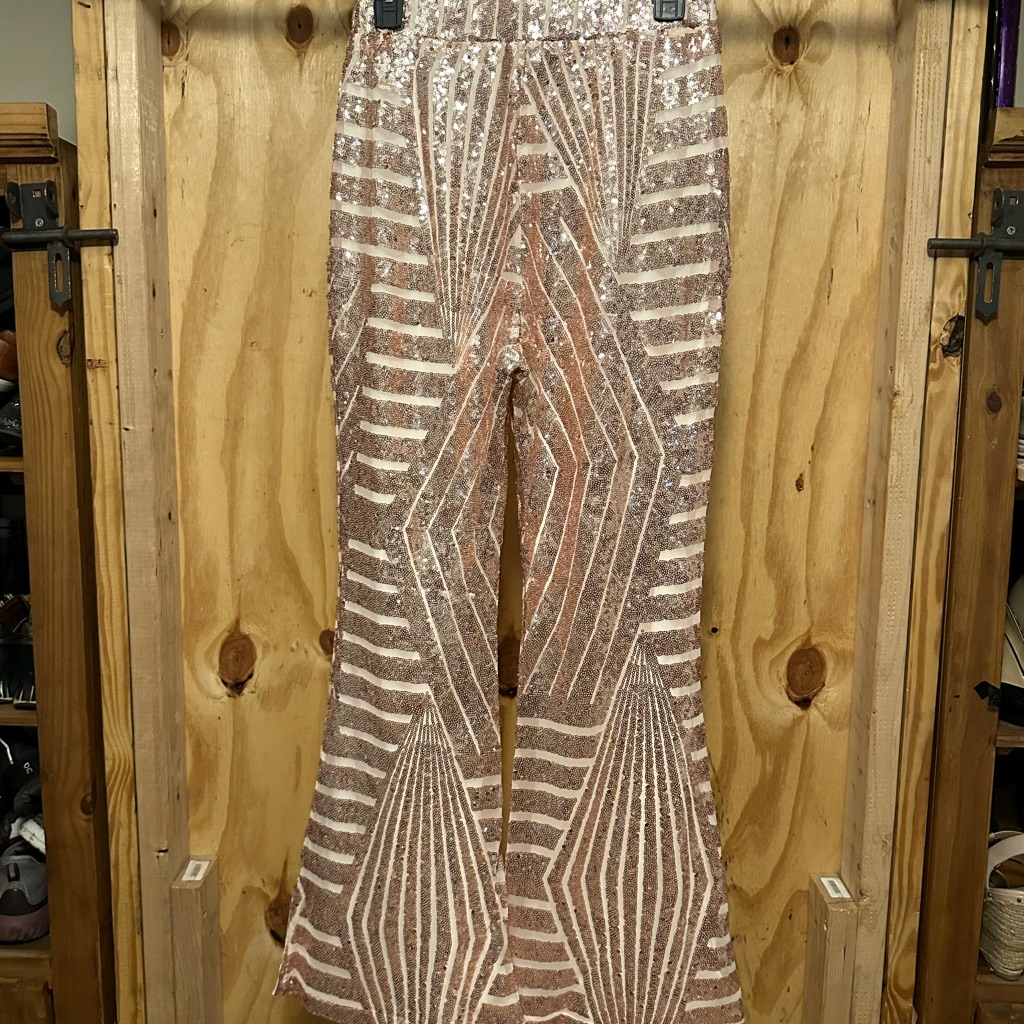 Size L Bellbottom Rose Gold Sequin Pants